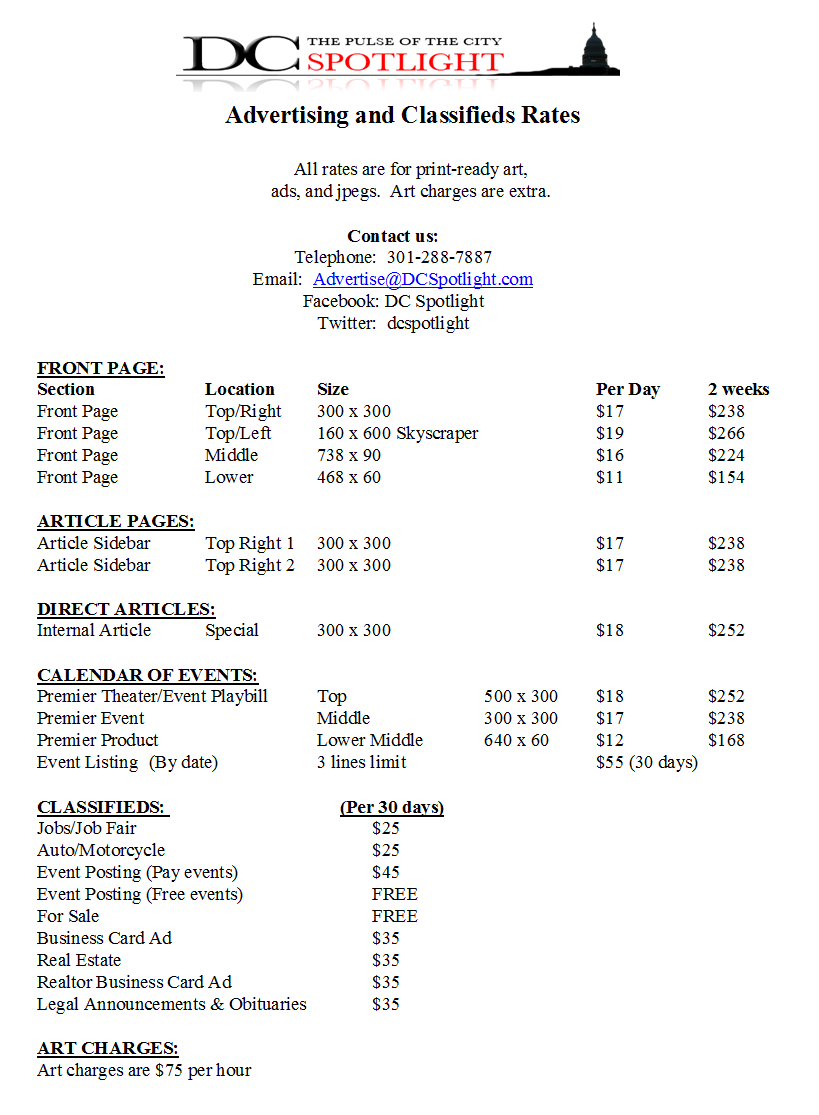 DC SPOTLIGHT - MAY 2013 AD RATES LIST